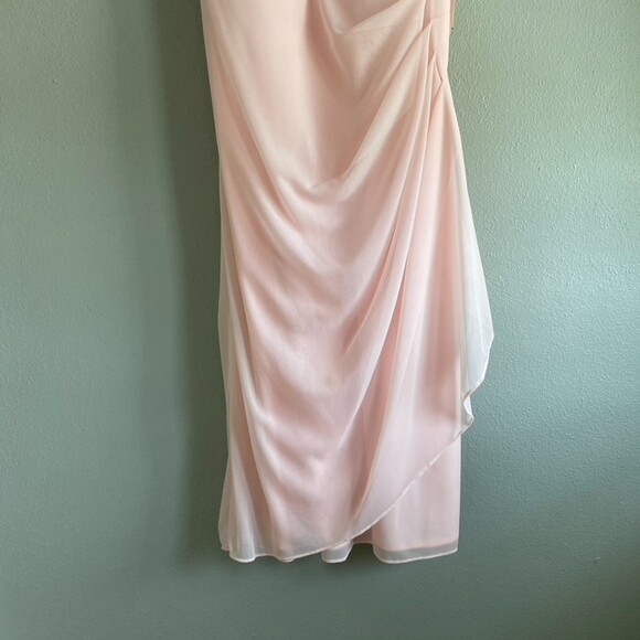 David's Bridal Women's Short High Neck Mesh Dress with Side Cascade Petal Pink - Picture 5 of 10